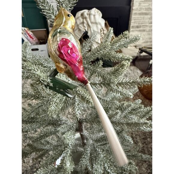 Vintage Glass Bird Clip On Christmas Ornament w/ Spun Glass Tail - Picture 1 of 3